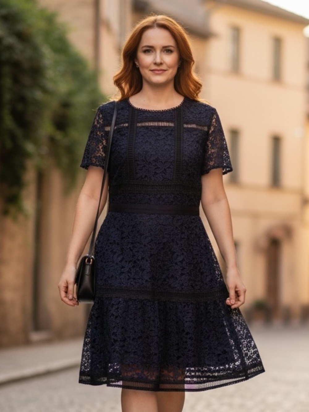 Women’s Navy Lace Fit-and-Flare Dress Size 8P